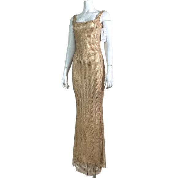 NWT Rhinestone Net Glitter Sparkly Party Club Rave Bling Low Back Maxi Dress - Picture 3 of 17